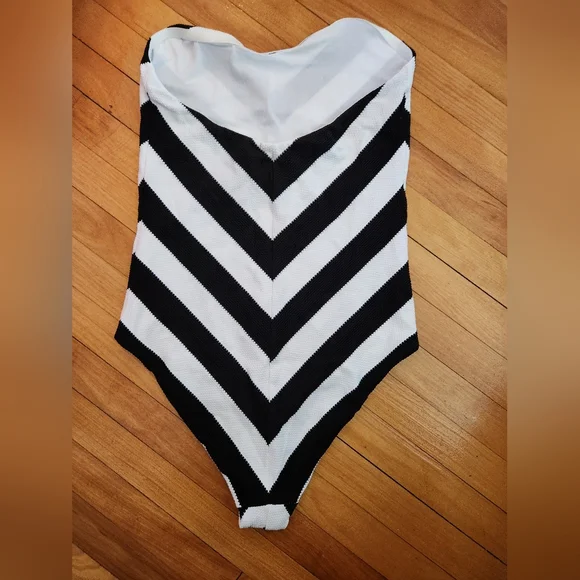 Zara X Barbie The Movie Black and White Chevron Bathing Suit - Picture 4 of 6